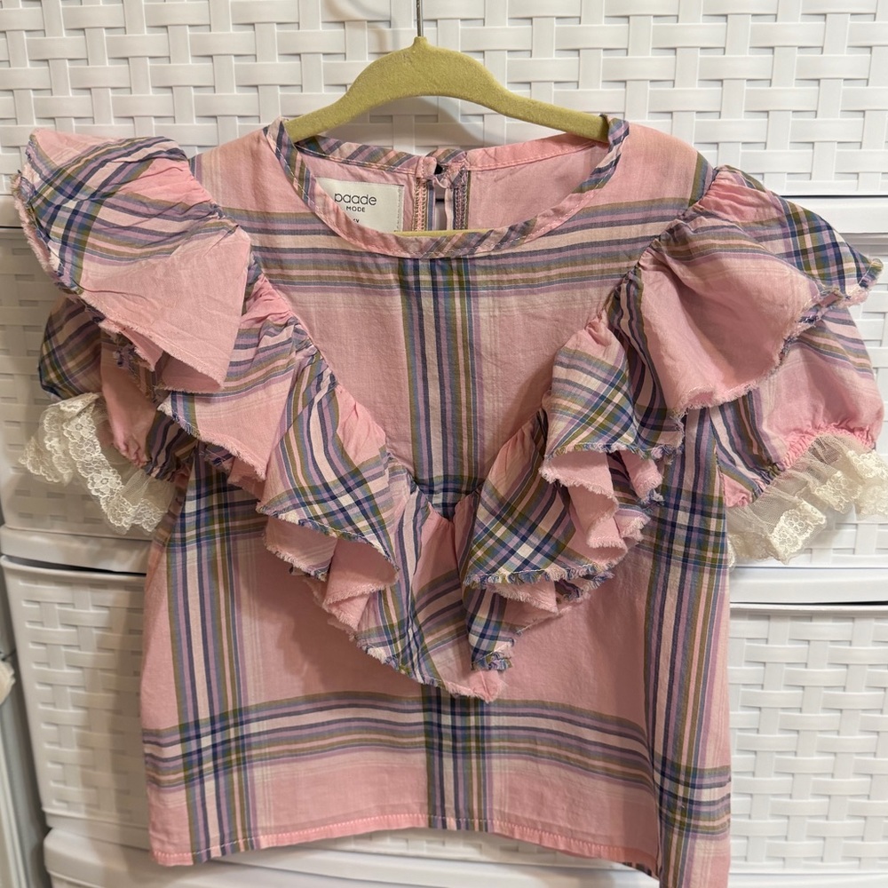 Osadę Pink Plaid Ruffle Top